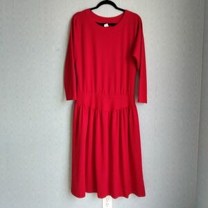 Vintage 80s Women's L/XL Drop Waist Dolman Sleeve Wool Blend Sweatshirt Midi Red